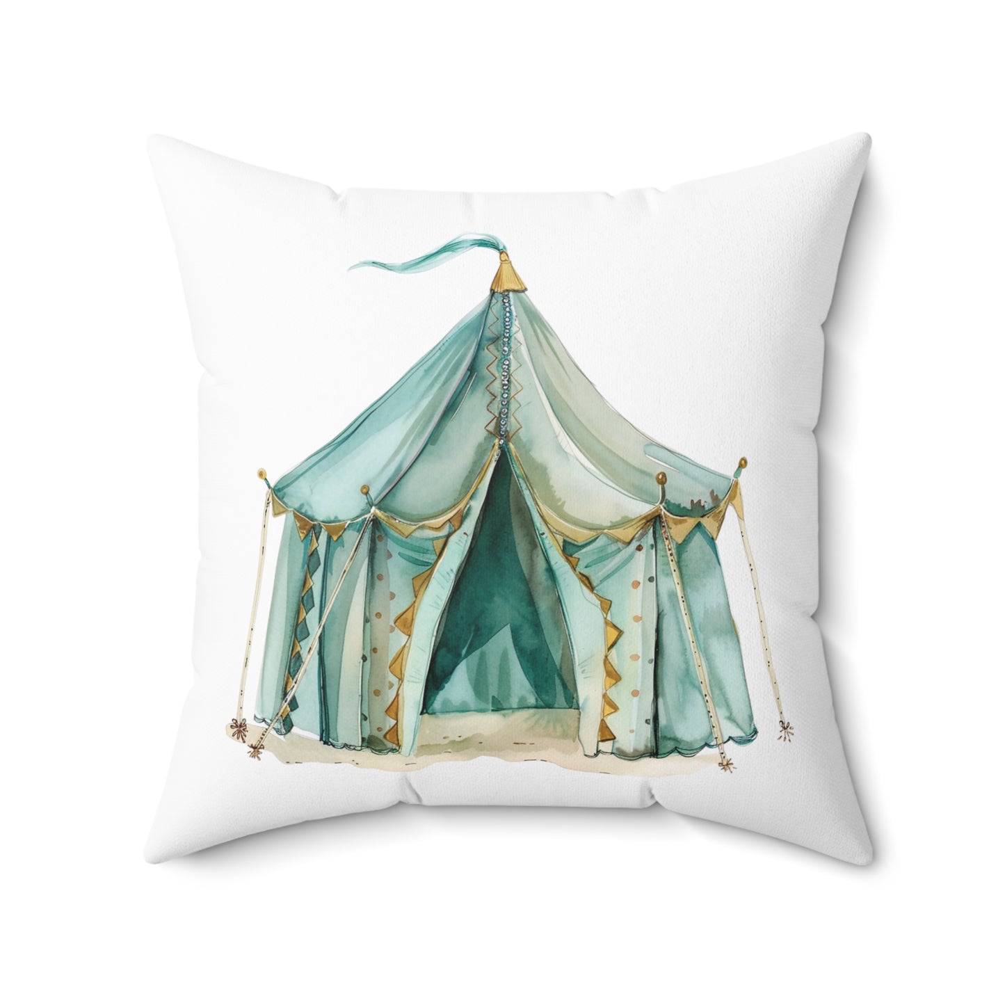 Spun Polyester Square Pillow with Removable Cover Watercolor Teal Princess Tent Crown