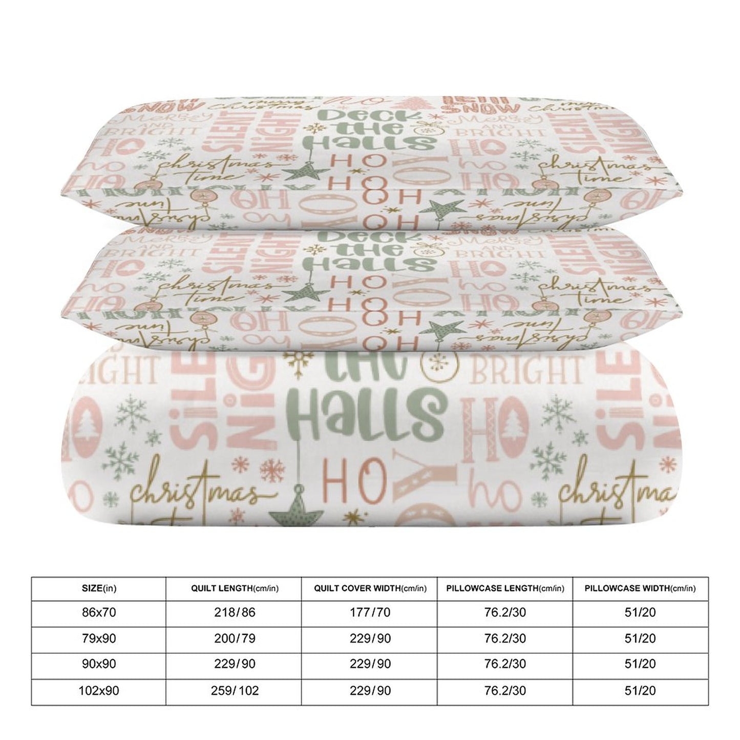 Christmas Phrases 3-Piece Bedding Set-90"x90" Full, Queen, Reversible Holiday, Seasonal Duvet Cover Set