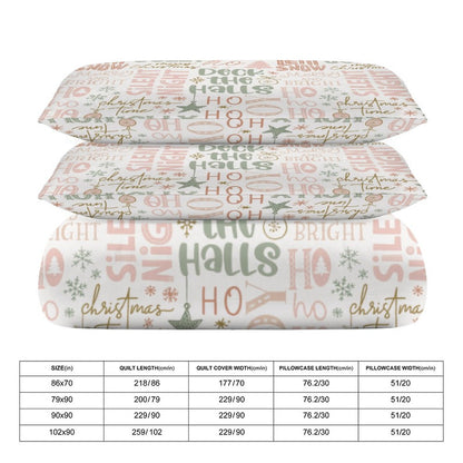 Christmas Phrases 3-Piece Bedding Set-90"x90" Full, Queen, Reversible Holiday, Seasonal Duvet Cover Set