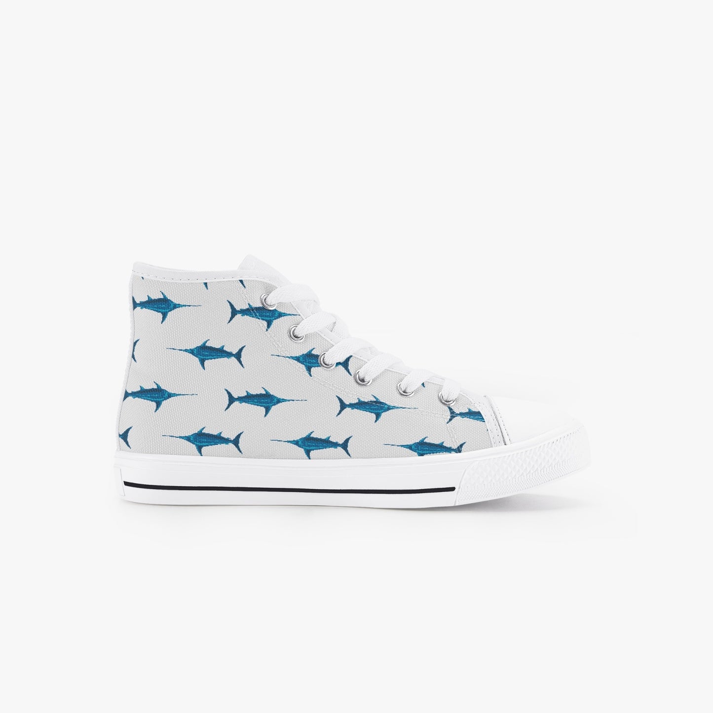 Unisex Blue Swordfish Kid’s High-Top Canvas Shoes