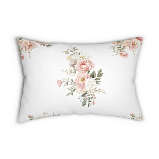 Spun Polyester Lumbar Pillow with Removable Cover Watercolor Elegant Coral Floral