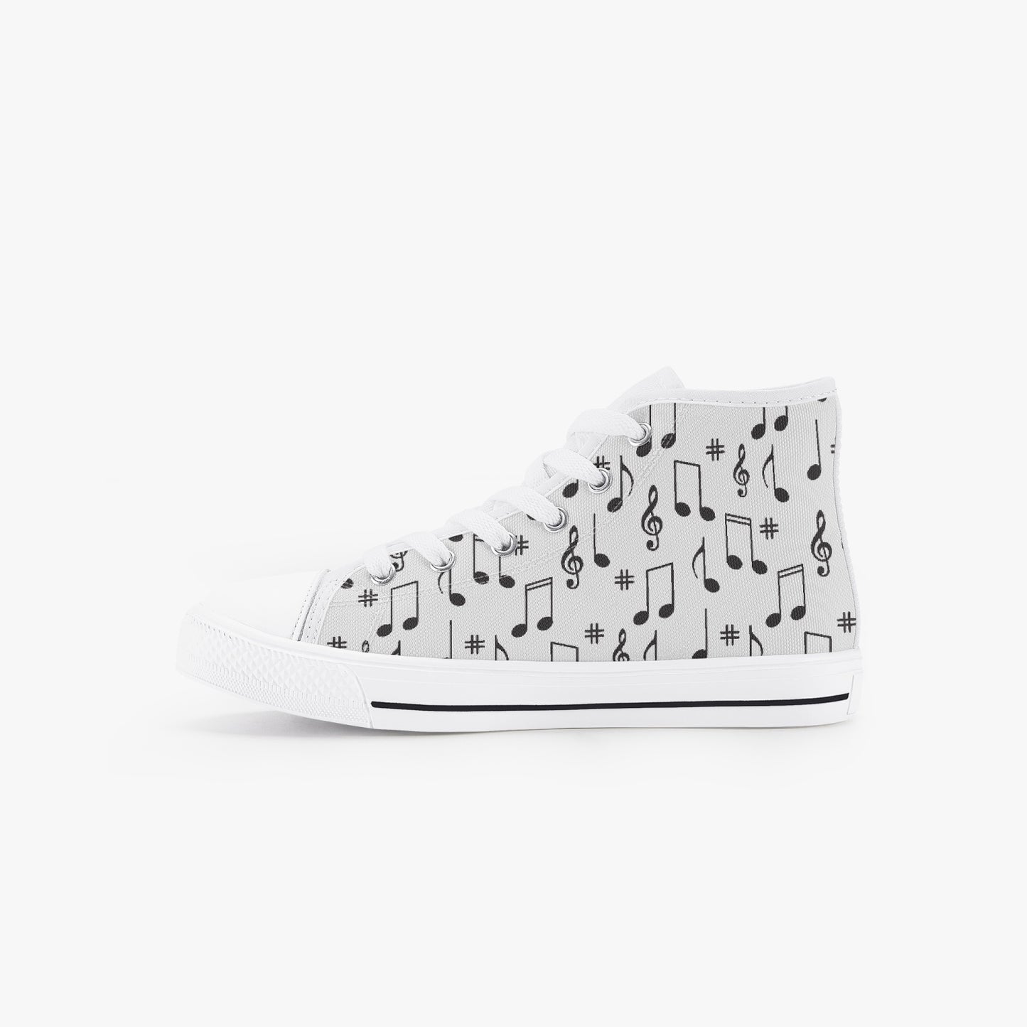 Unisex 50s Diner Music Notes Black  Kid’s High-Top Canvas Shoes