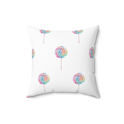 Spun Polyester Square Pillow with Removable Cover Watercolor Candy Land Lollipops