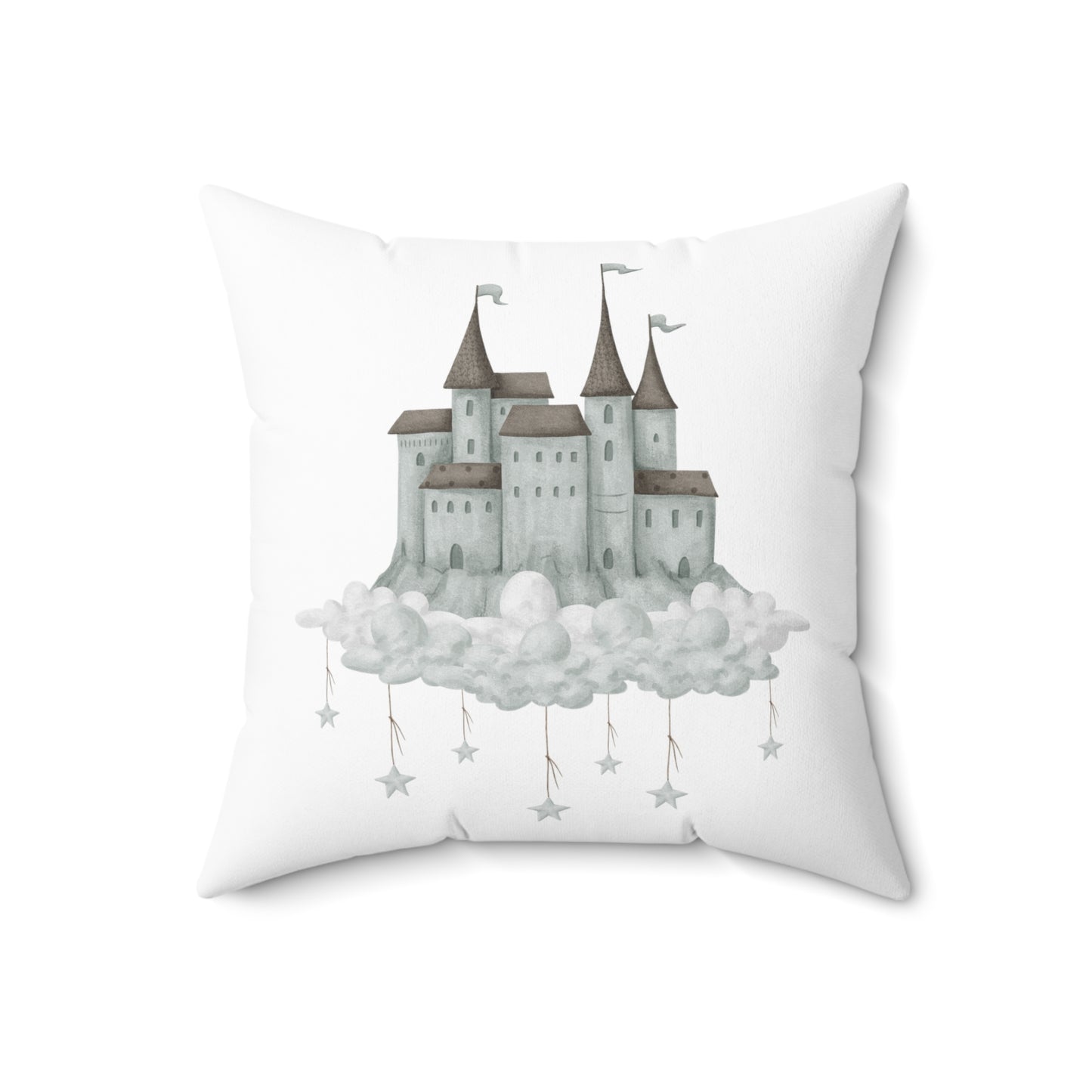 Spun Polyester Square Pillow with Removable Cover Watercolor Memories of Dreams Whale Sandcastle