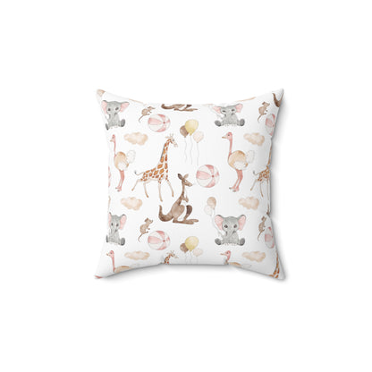 Spun Polyester Square Pillow with Removable Cover Watercolor Circus Animals