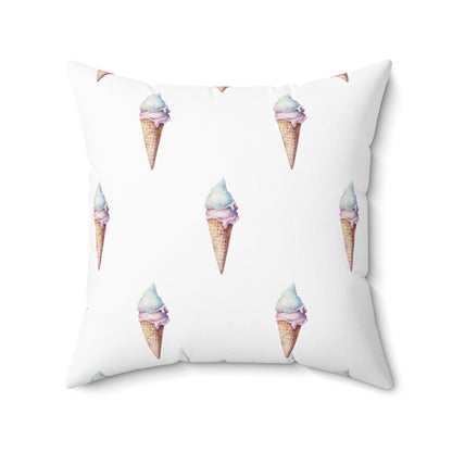 Spun Polyester Square Pillow with Removable Cover Watercolor Candy Land Ice Cream Cone