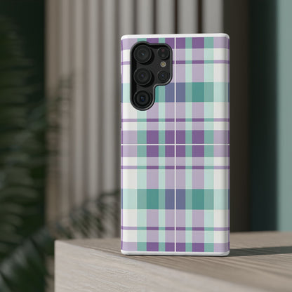 Impact-Resistant Phone Case - Spring Plaid Purple