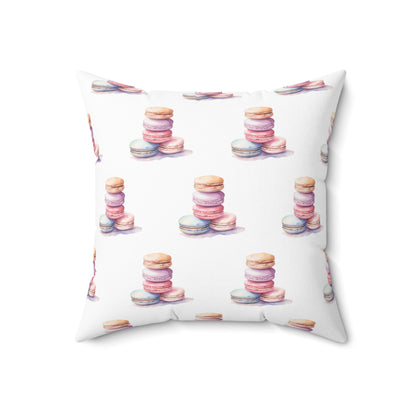 Spun Polyester Square Pillow with Removable Cover Watercolor Candy Land Macarons