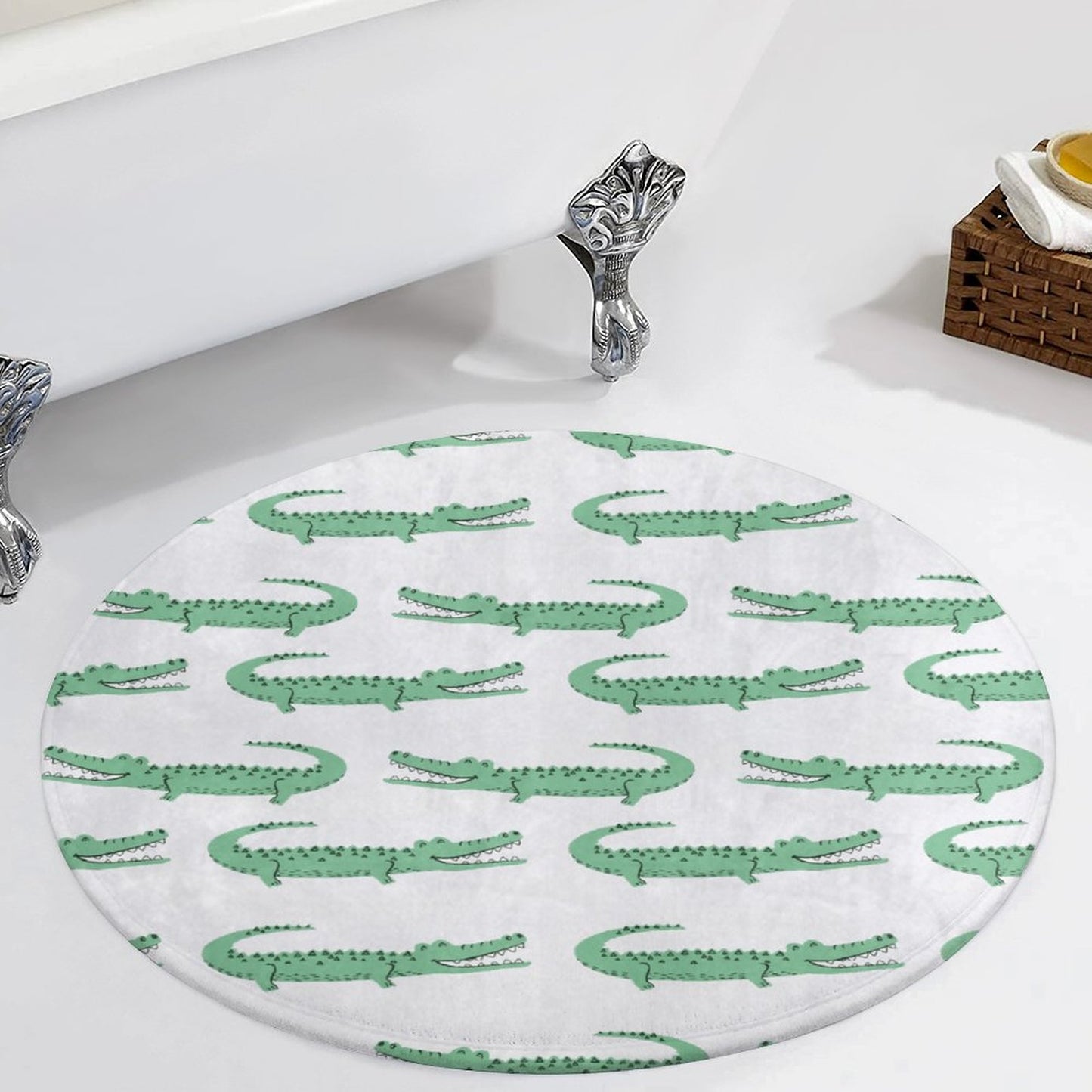 Round Plush Bath Mat- Preppy Crocodile