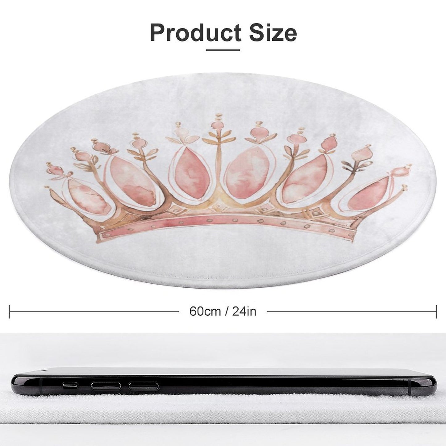 Round Bath Mat- Watercolor Princess Crown