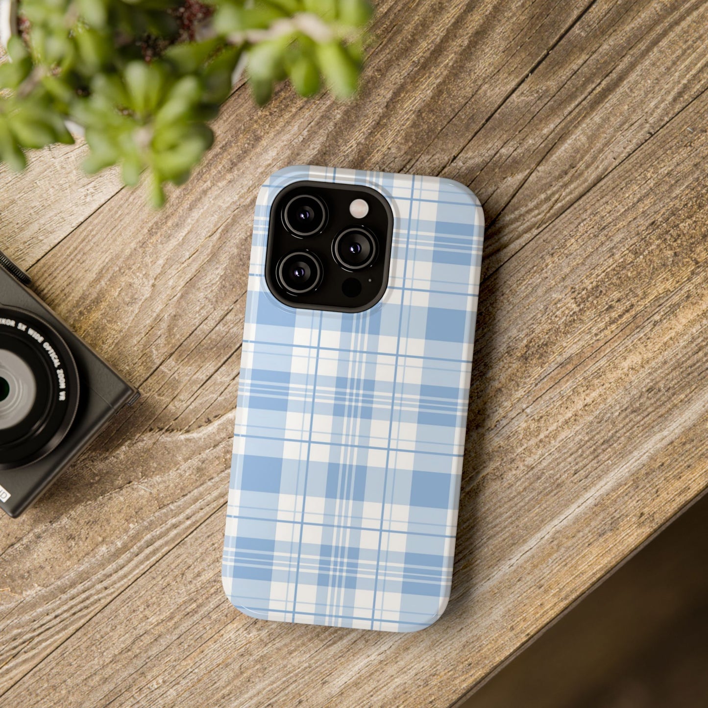 Impact-Resistant Phone Case - Easter Plaid Blue