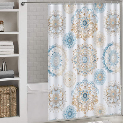 Lightweight Shower Curtain- Boho Fun Blue Gold