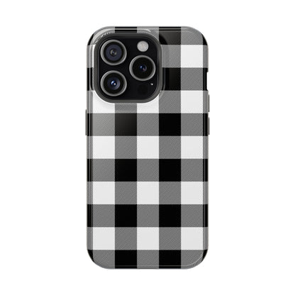 Impact-Resistant Phone Case Black White Buffalo Plaid