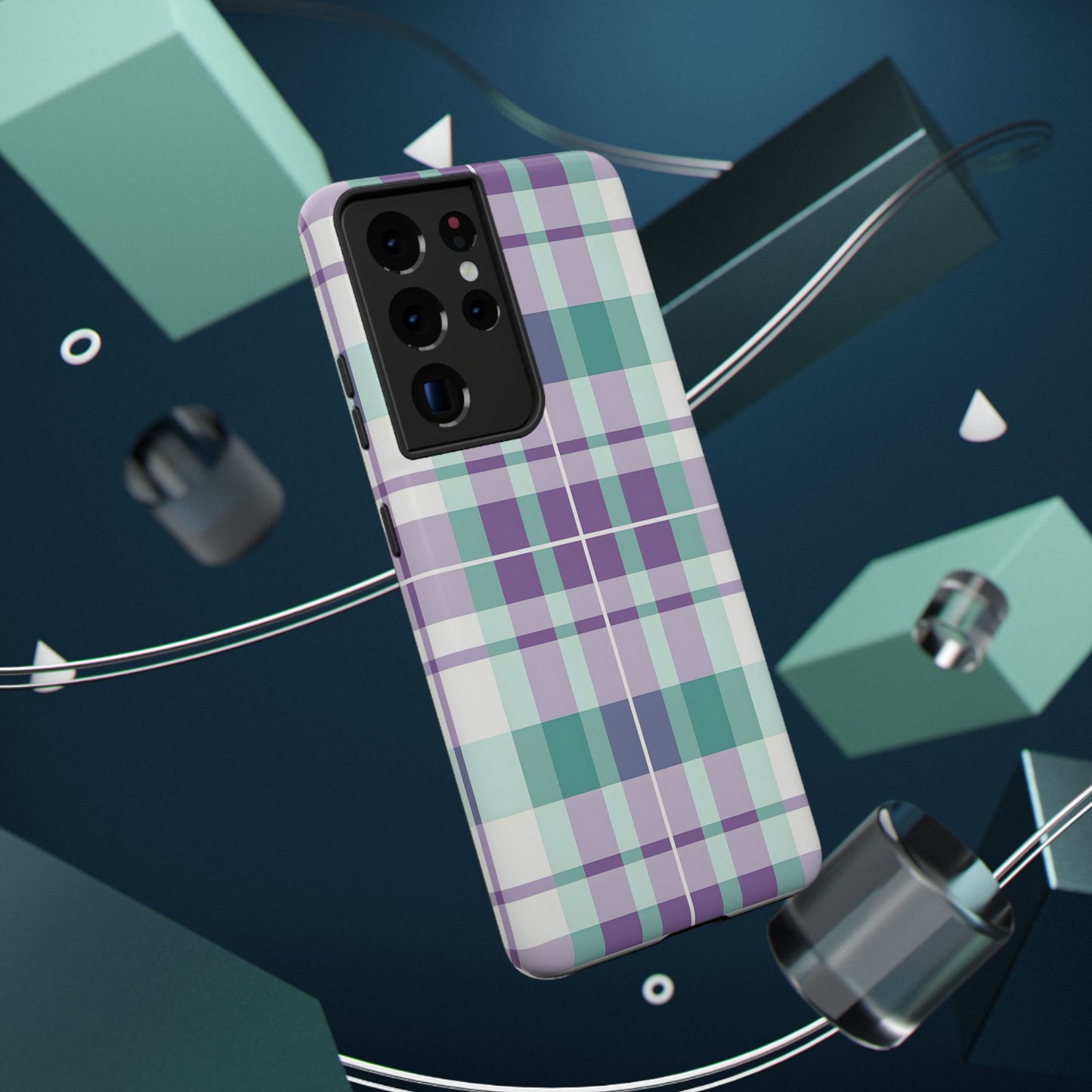 Impact-Resistant Phone Case - Spring Plaid Purple