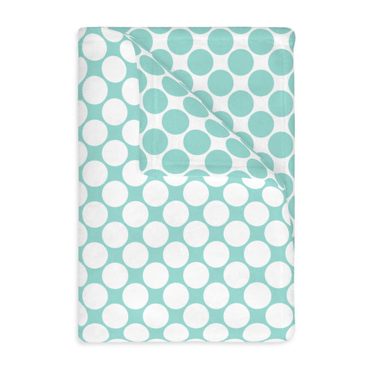 Velveteen Microfiber Two-sided Polished Polka Dots Aqua White