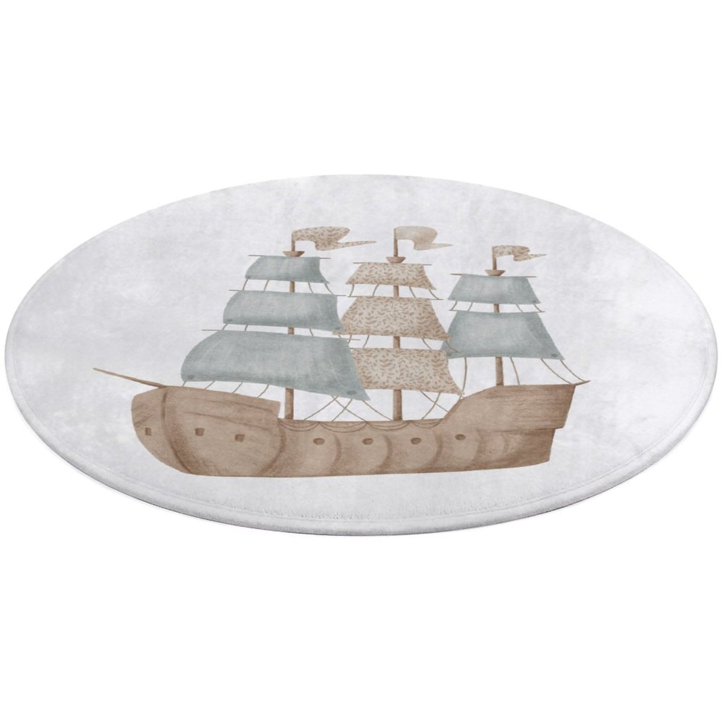 Round Bath Mat- Watercolor Pirate Ships