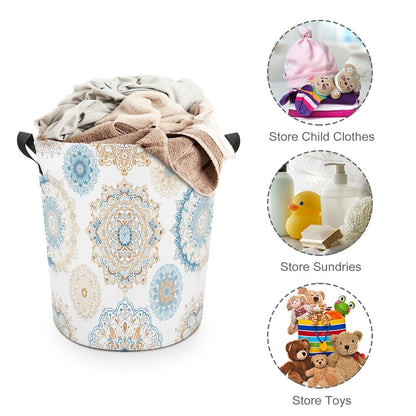 Collapsible Laundry Hamper- Boho Fun Blue Gold