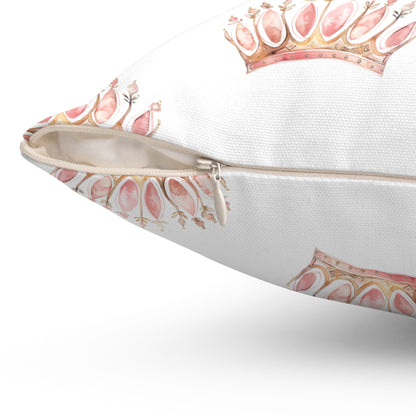 Spun Polyester Square Pillow with Removable Cover Watercolor Pink Princess Crown