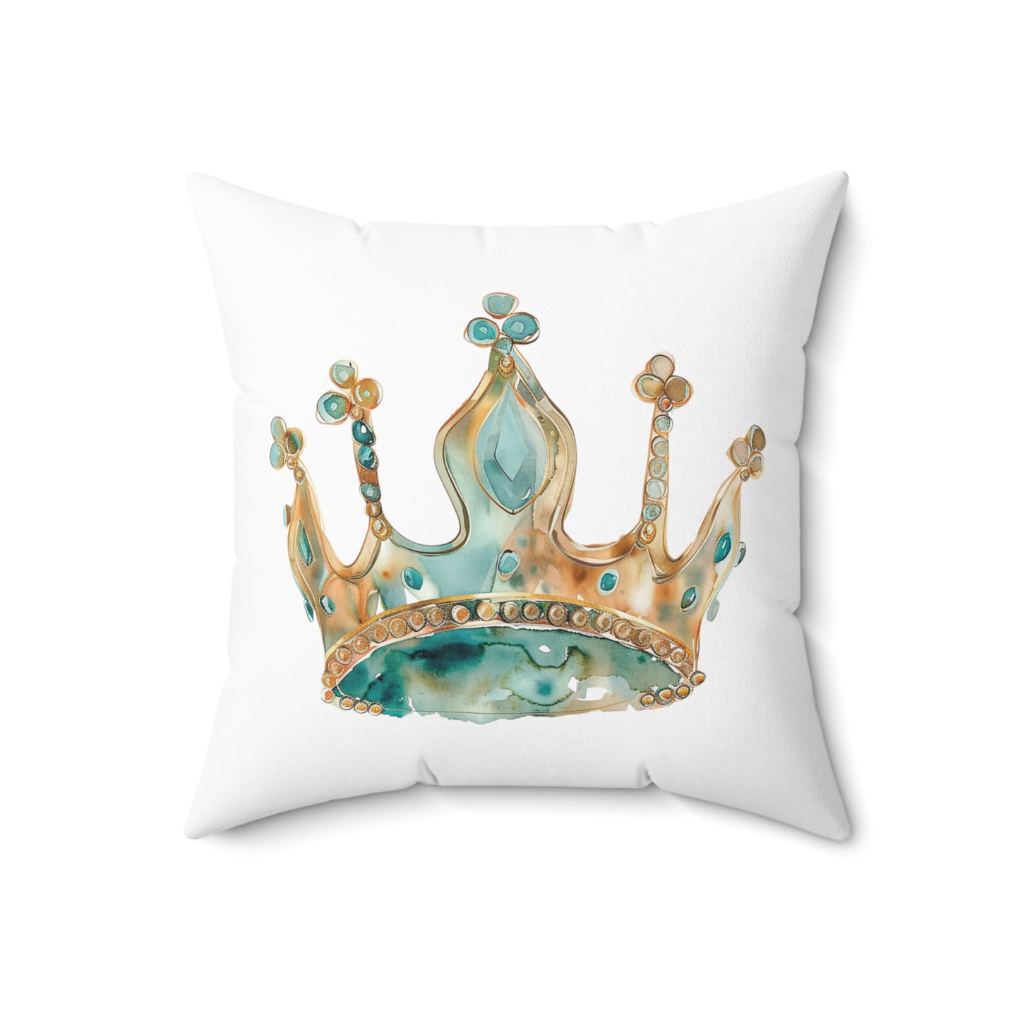 Spun Polyester Square Pillow with Removable Cover Watercolor Teal Princess Tent Crown