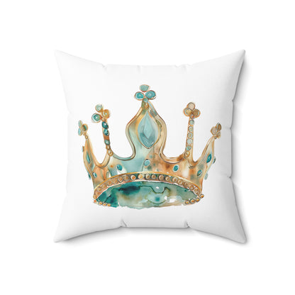 Spun Polyester Square Pillow with Removable Cover Watercolor Teal Princess Tent Crown