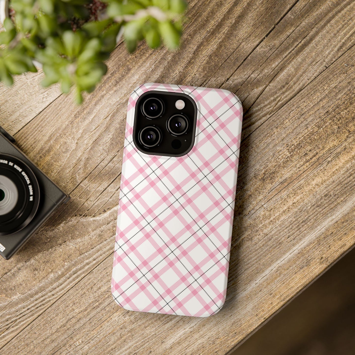 Impact-Resistant Phone Case - Pink Black Plaid