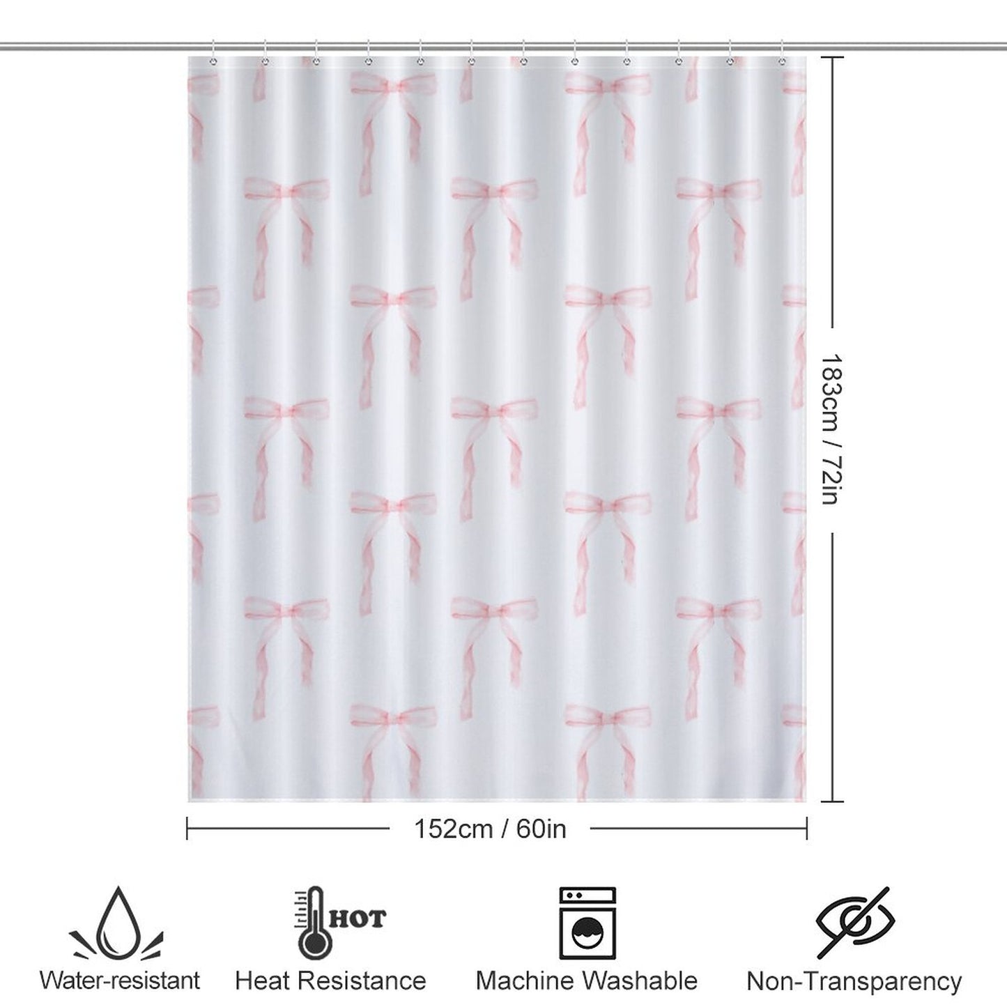 Lightweight Shower Curtain- Watercolor Coquette Pink Bows