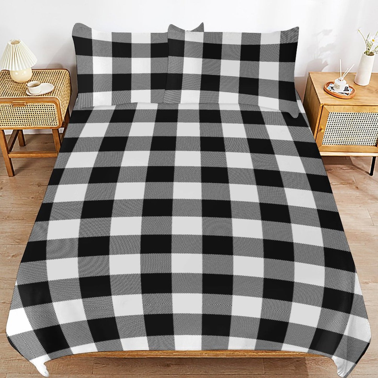 Black White Buffalo Plaid 3-Piece Bedding Set-86"×70" Twin Reversible Buffalo Plaid Duvet Cover Set