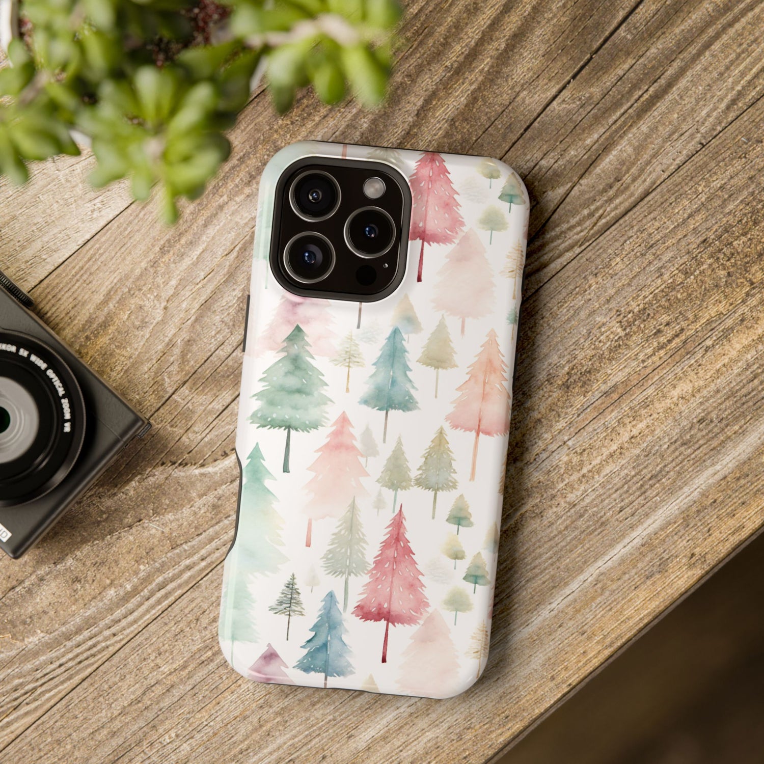 Watercolor Christmas Trees Impact-Resistant Phone Case, iPhone, Samsung