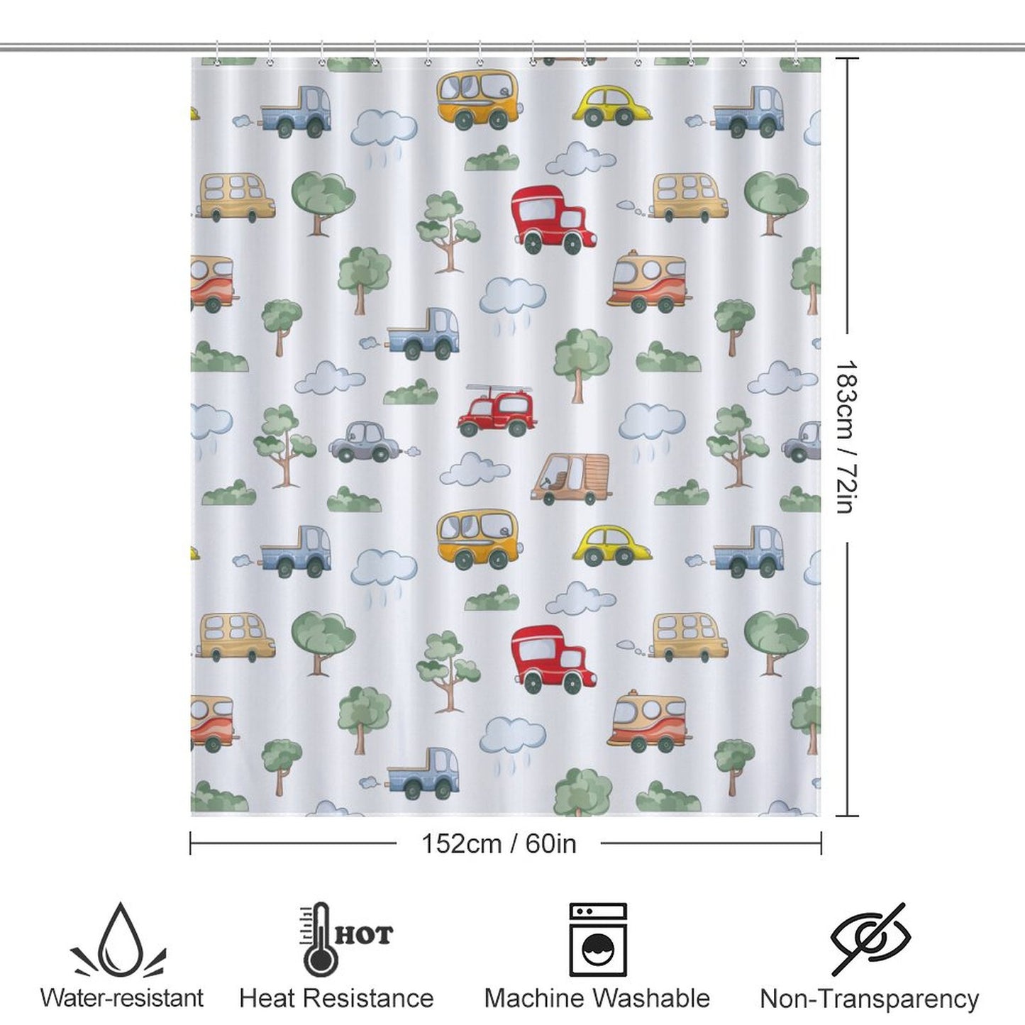 Lightweight Shower Curtain-Cute Cars