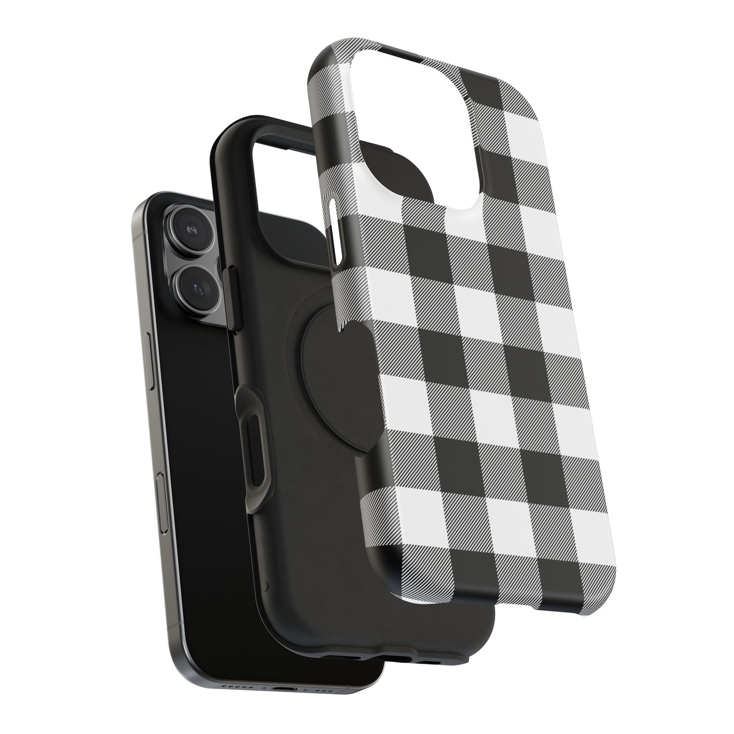 Impact-Resistant Phone Case Black White Buffalo Plaid, iPhone, Samsung