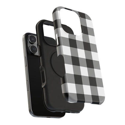 Impact-Resistant Phone Case Black White Buffalo Plaid