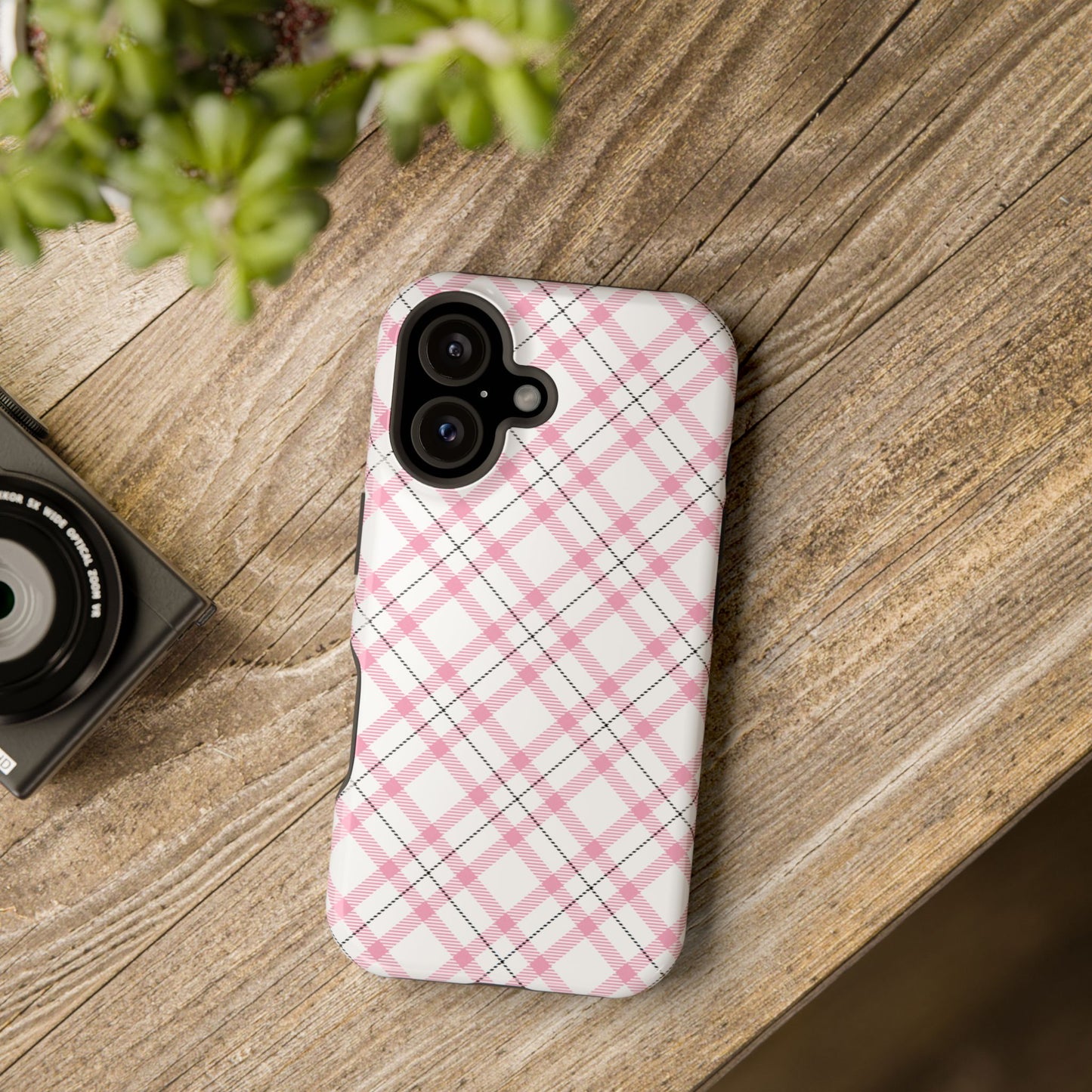 Impact-Resistant Phone Case - Pink Black Plaid