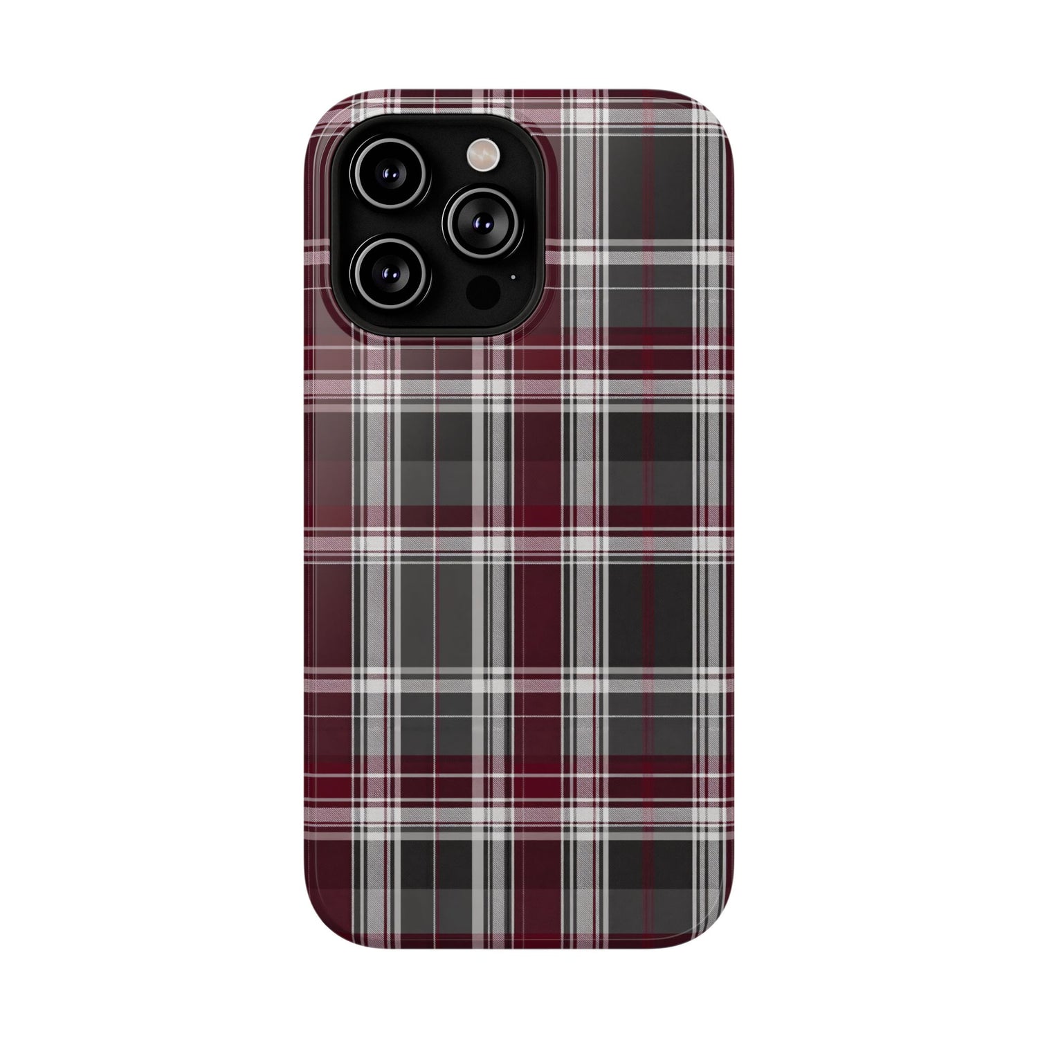 Stylish Plaid Impact-Resistant Phone Cases- Maroon Grey Plaid