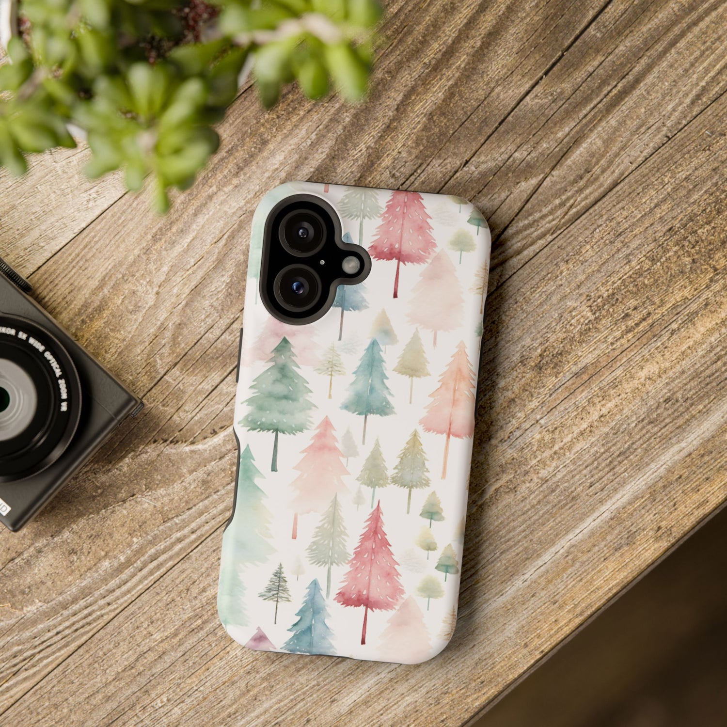 Watercolor Christmas Trees Impact-Resistant Phone Case, iPhone, Samsung