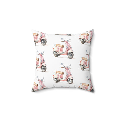 Spun Polyester Square Pillow with Removable Cover Watercolor Pink Paris Scooter