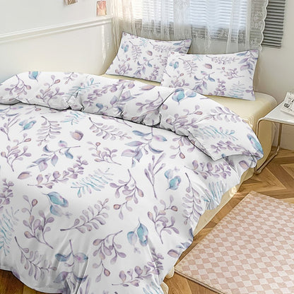 Elegant Lavendar Floral 3-Piece Bedding Set-90"x90" Full, Queen Reversible Floral Duvet Set