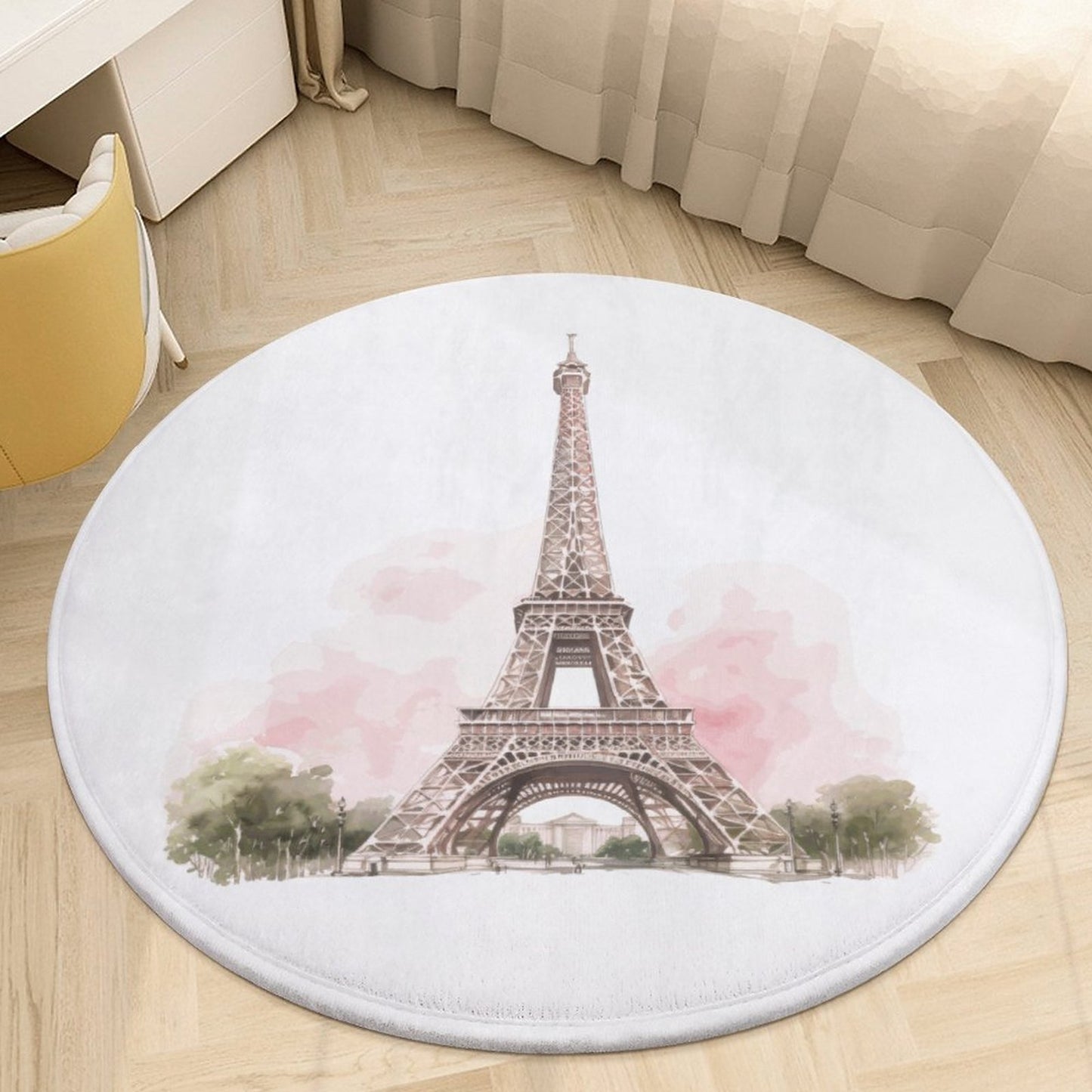 Round Plush Bath Mat- Pink Paris Eiffel Tower