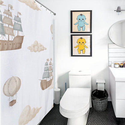 Lightweight Shower Curtain- Watercolor Pirate Ships