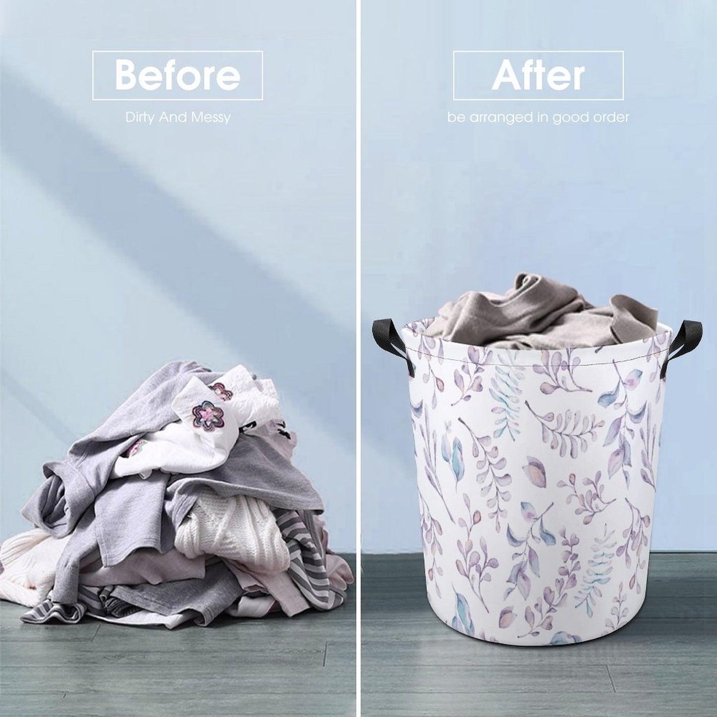 Collapsible Laundry Hamper- Elegant Lavender Blues