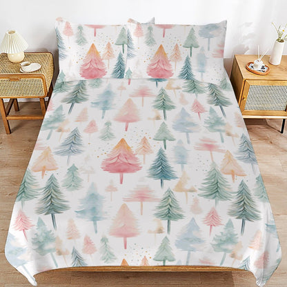 Holiday Pastel Trees 3-Piece Bedding Set-86"×70" Twin Duvet