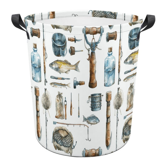 Collapsible Laundry Hamper- Watercolor Fishing Tools