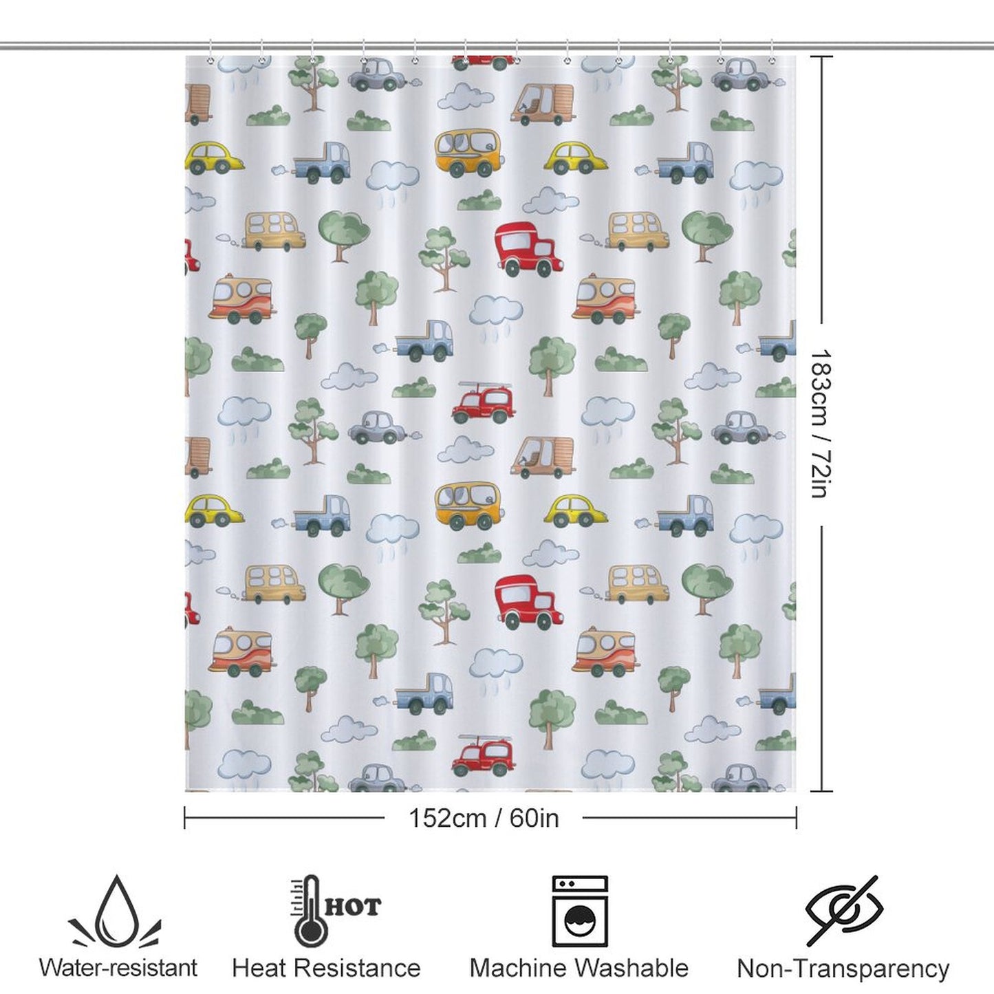 Lightweight Shower Curtain-Cute Cars