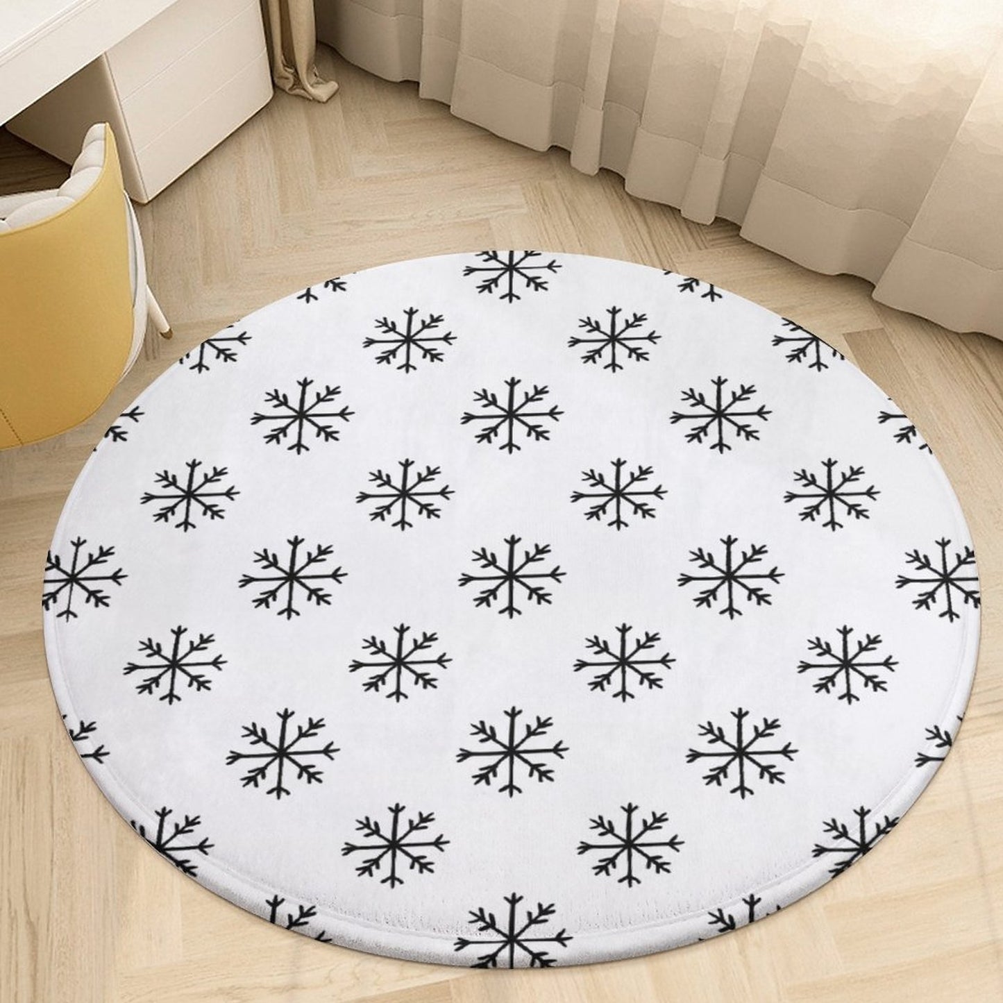 Round Plush Bath Mat- Sophisticated Snowflake