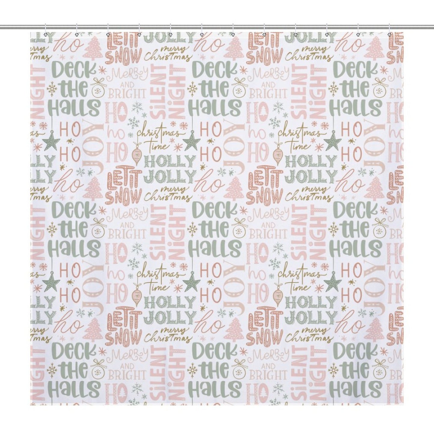 Lightweight Shower Curtain- Christmas Phrases