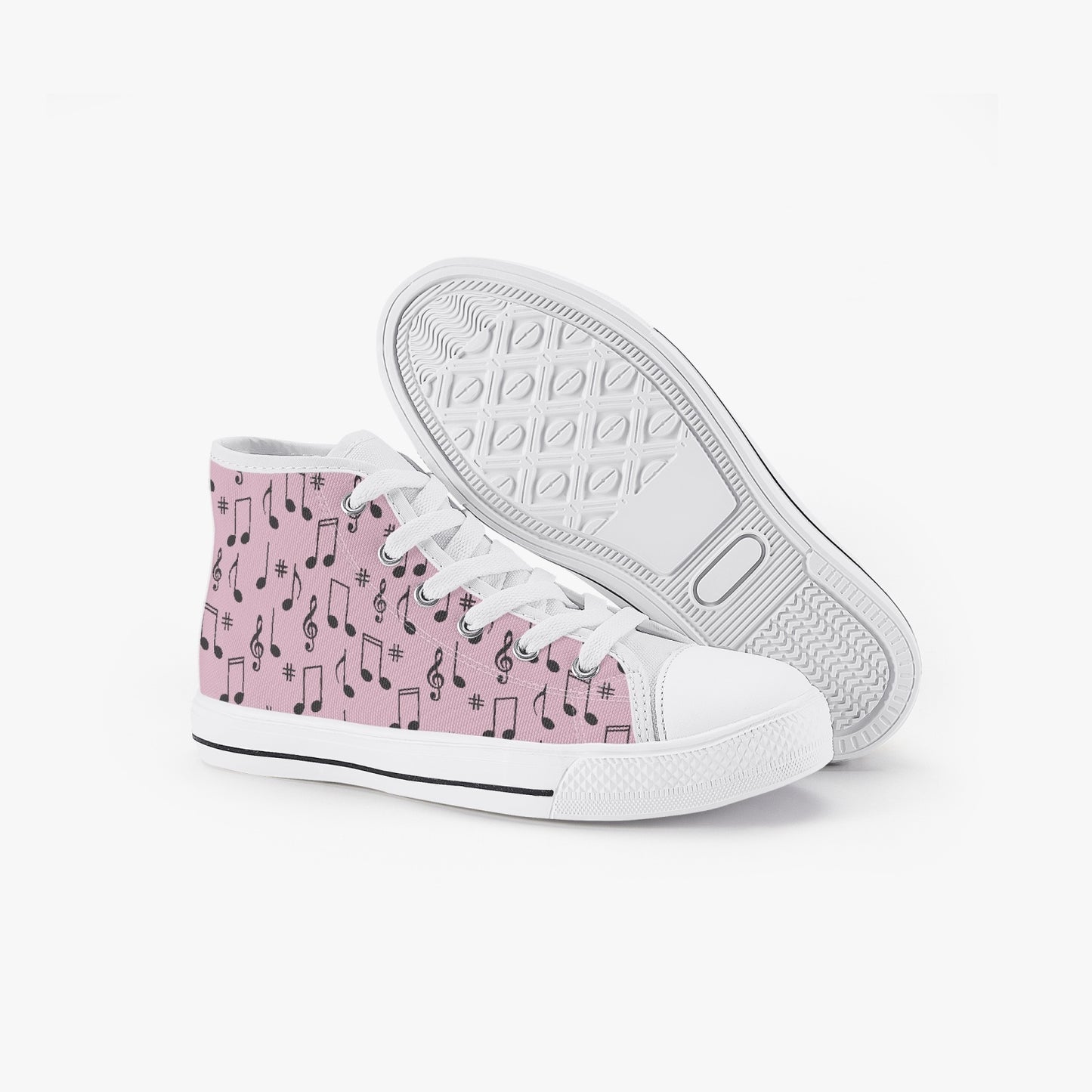 Girls 50s Diner Music Notes  Pink Kid’s High-Top Canvas Shoes