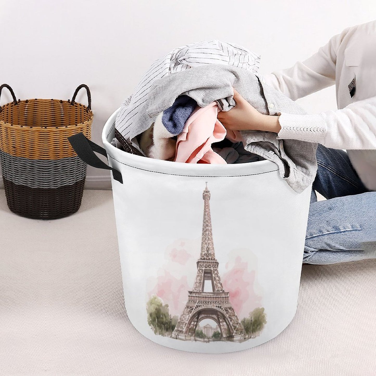 Collapsible Laundry Hamper- Pink Paris Eiffel Tower