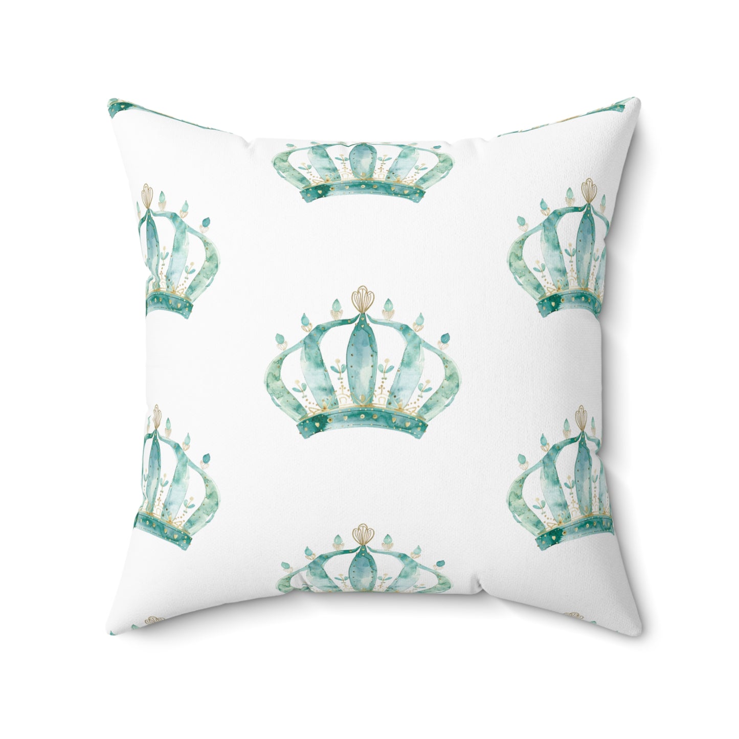 Spun Polyester Square Pillow with Removable Cover Watercolor Teal Princess Crown