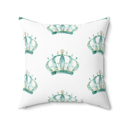 Spun Polyester Square Pillow with Removable Cover Watercolor Teal Princess Crown