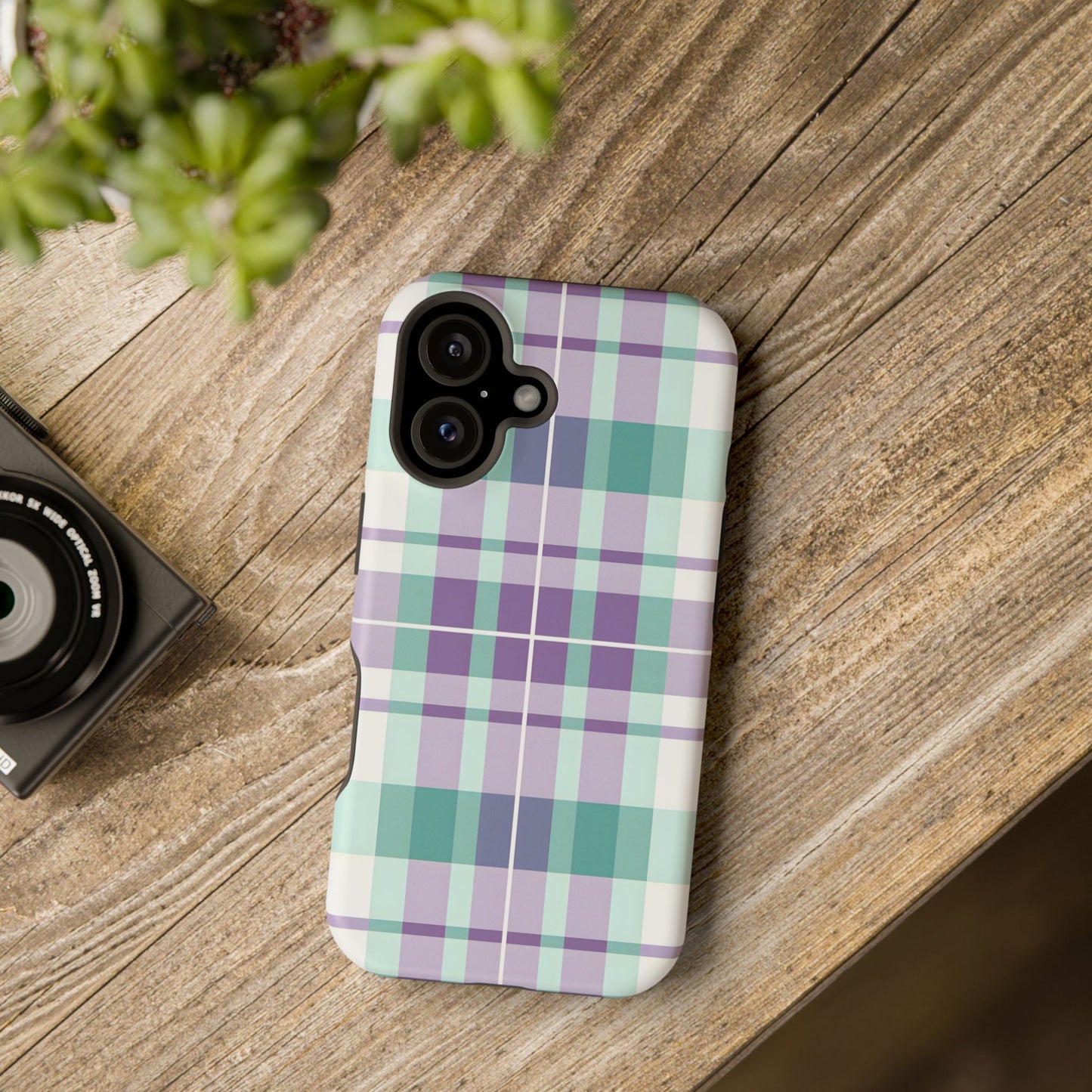 Impact-Resistant Phone Case - Spring Plaid Purple