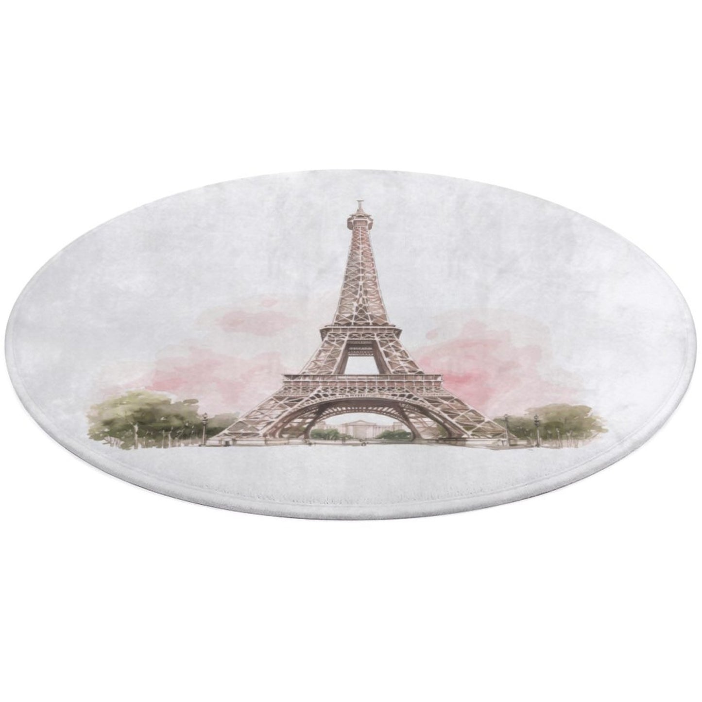 Round Plush Bath Mat- Pink Paris Eiffel Tower